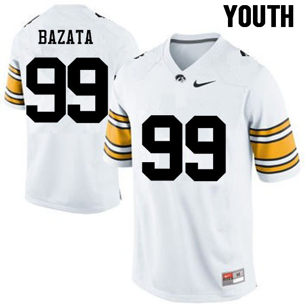 Youth Iowa Hawkeyes #99 Nathan Bazata College Football Jerseys-White